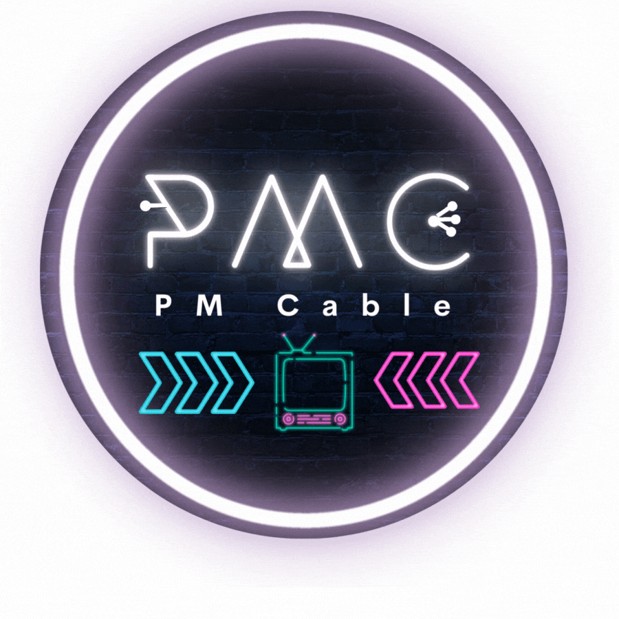 Logo P M Cable en luz neón